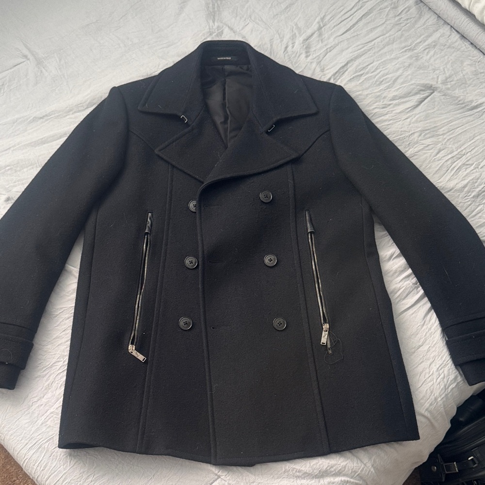 Versace Men's Elegant Black Pea Coat